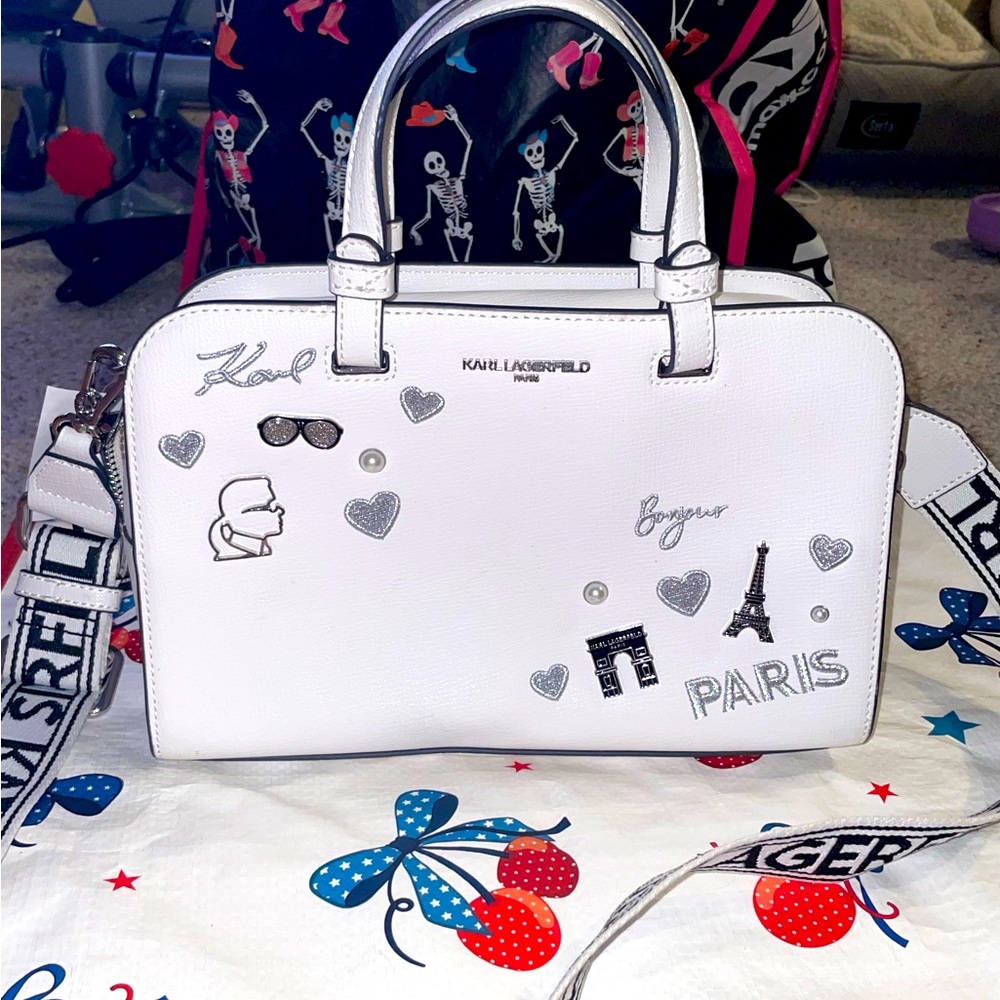 Karl Lagerfeld White Handbag with Paris Motif